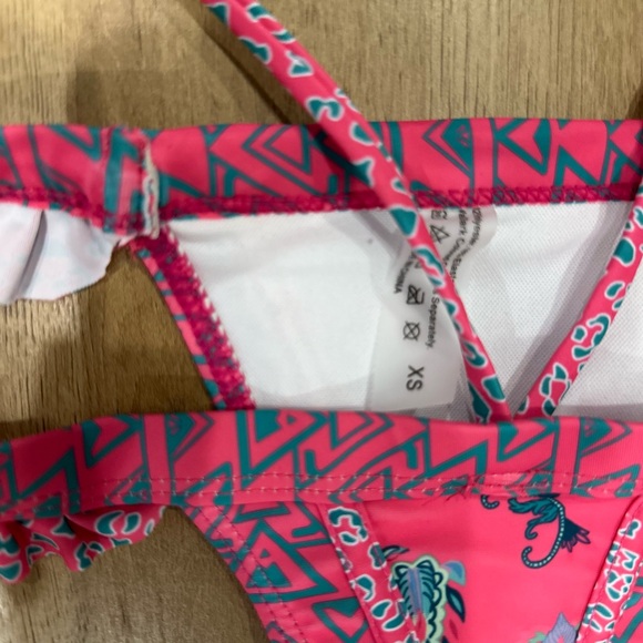 Pink & Blue Patterned Ruffle Bikini - Picture 3 of 6